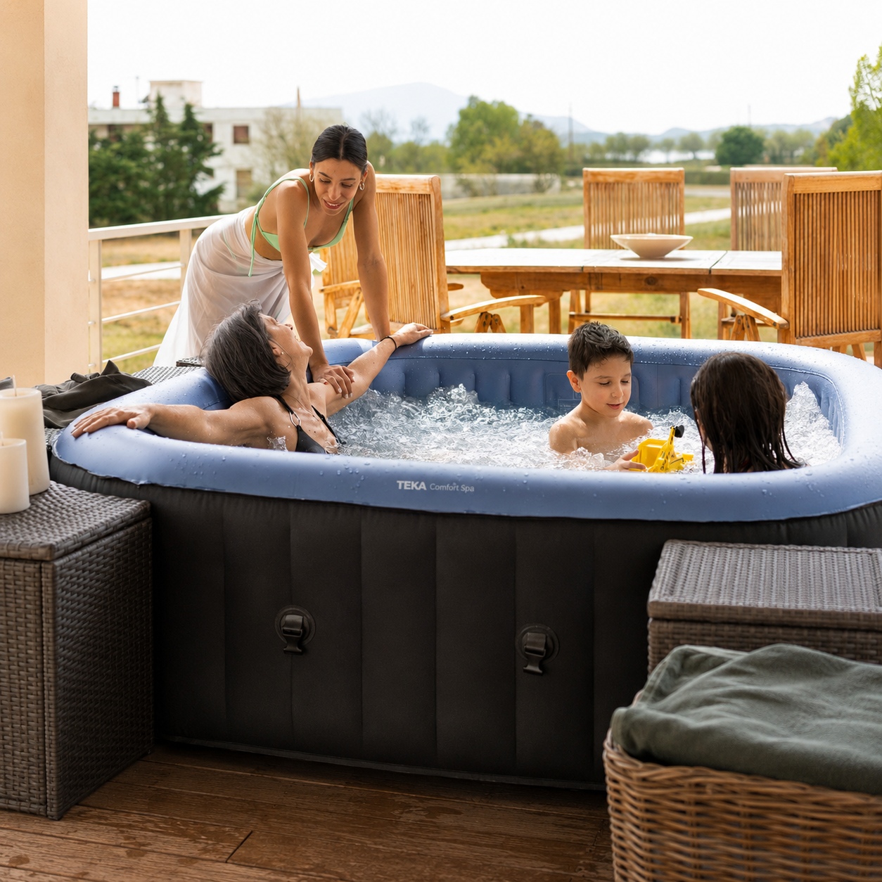 TEKAPO Luxury Inflatable Spa in refined outdoor wellness environment